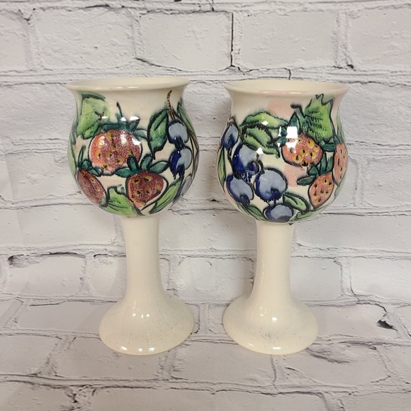 Vintage MONICATS Canada 2000 Pottery Globlets/Wine Glasses Collectible Drinkware - Picture 1 of 6